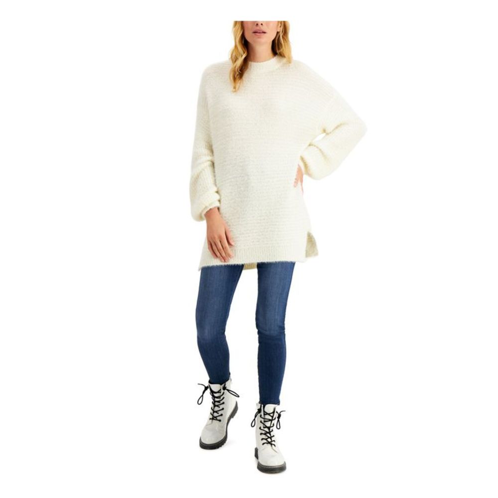 SUN+ MOON Womens Ivory Fuzzy Long Sleeve Crew Neck Sweater Size: L